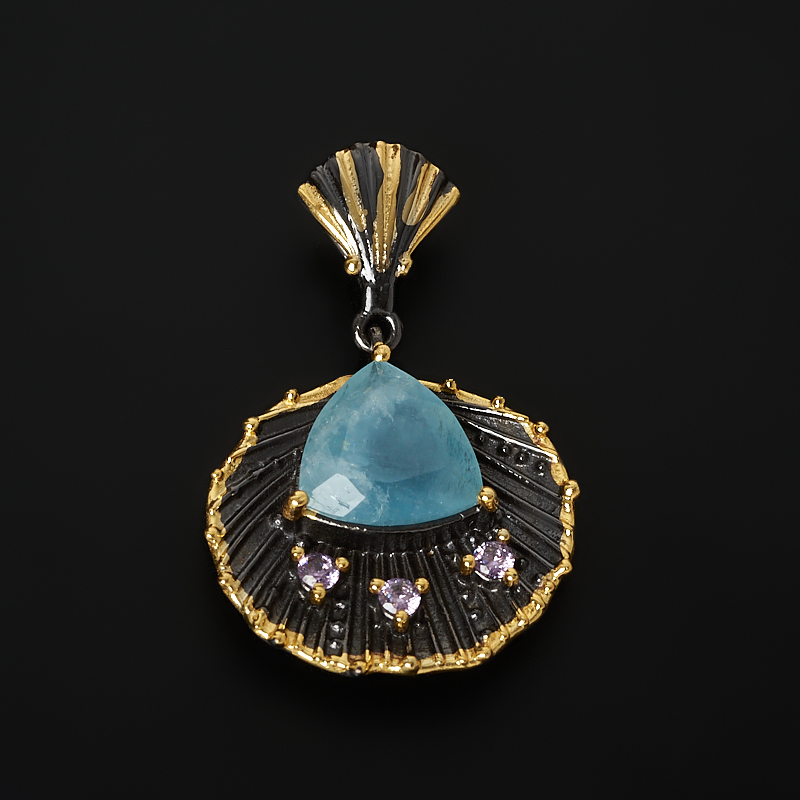 Кулон аквамарин Бразилия (латунь позолота, родир. черн.) огранка 3,5 см