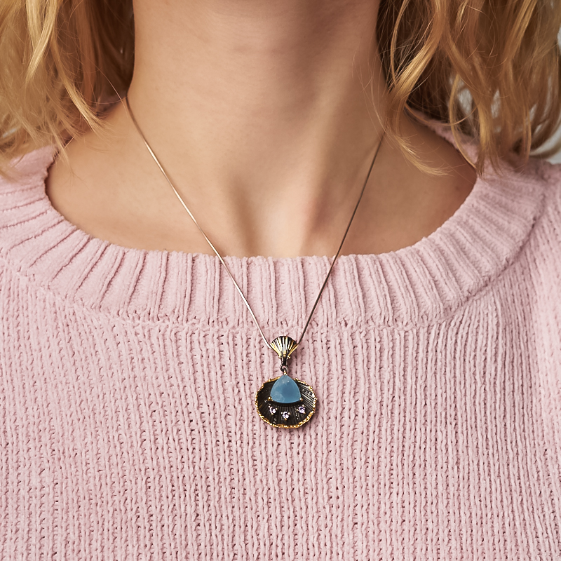 Кулон аквамарин Бразилия (латунь позолота, родир. черн.) огранка 3,5 см