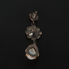 Кулон лунный камень (адуляр) Индия (латунь позолота, родир. черн.) 4 см