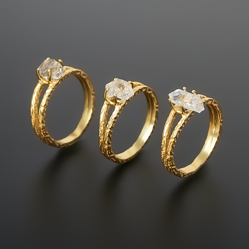 Кольцо горный хрусталь Бразилия (Херкимерский алмаз) (латунь позолота) размер 17,5