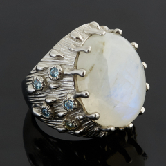 Кольцо лунный камень (адуляр) Индия (латунь позолота, родир. бел.) размер 16,5