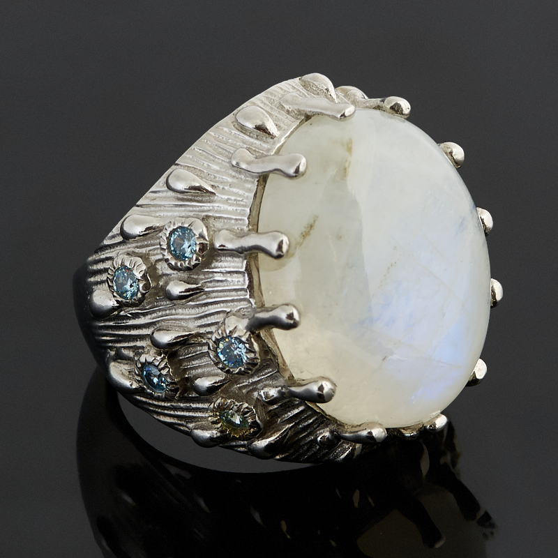 Кольцо лунный камень (адуляр) Индия (латунь позолота, родир. бел.) размер 17,5