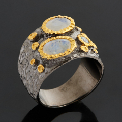 Кольцо лунный камень (адуляр) Индия (латунь позолота, родир. черн.) огранка размер 17,5
