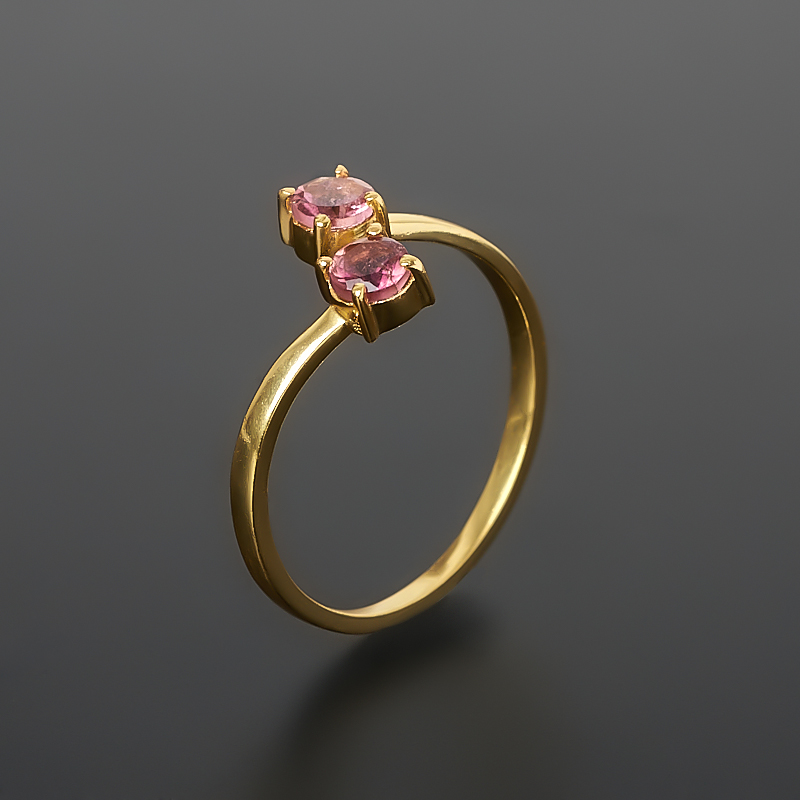 Кольцо турмалин розовый (рубеллит) Бразилия (латунь позолота) огранка (регулируемый) размер 17