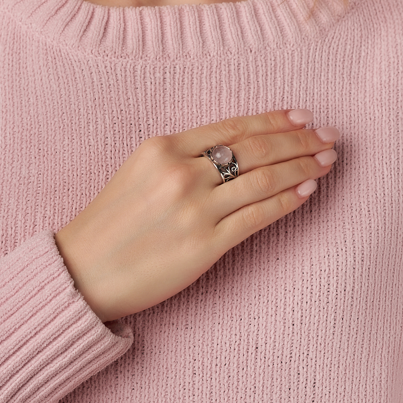 Кольцо розовый кварц Бразилия (латунь посеребр.) размер 17,5