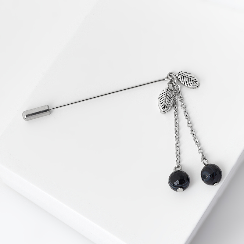 Брошь агат черный Бразилия (биж. сплав, сталь хир.) огранка