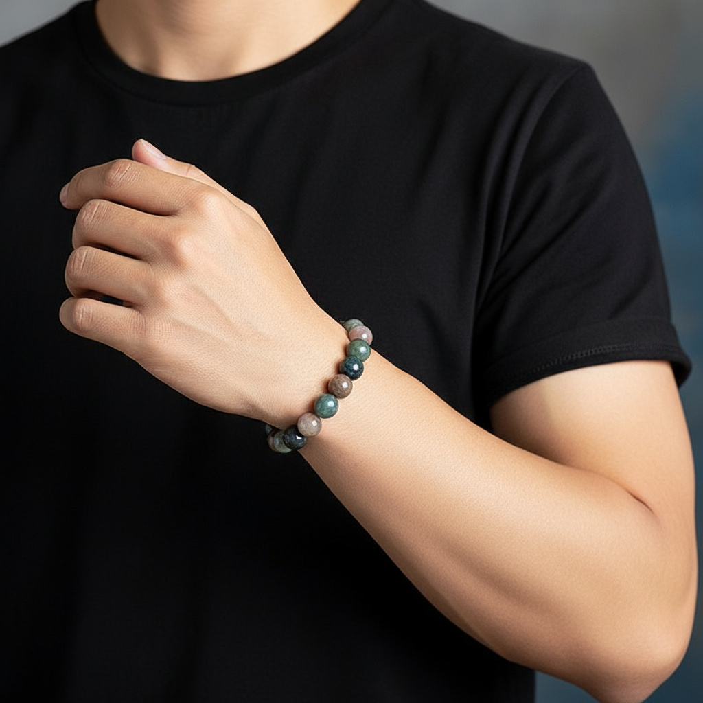 Браслет агат моховой Индия 10 мм 17 см