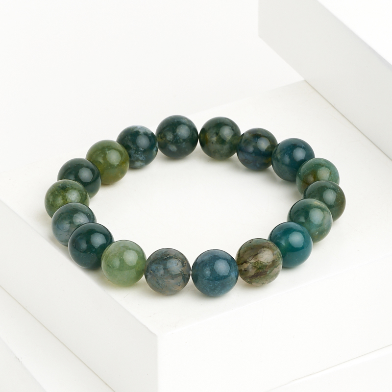 Браслет агат моховой Индия 10 мм 16 см