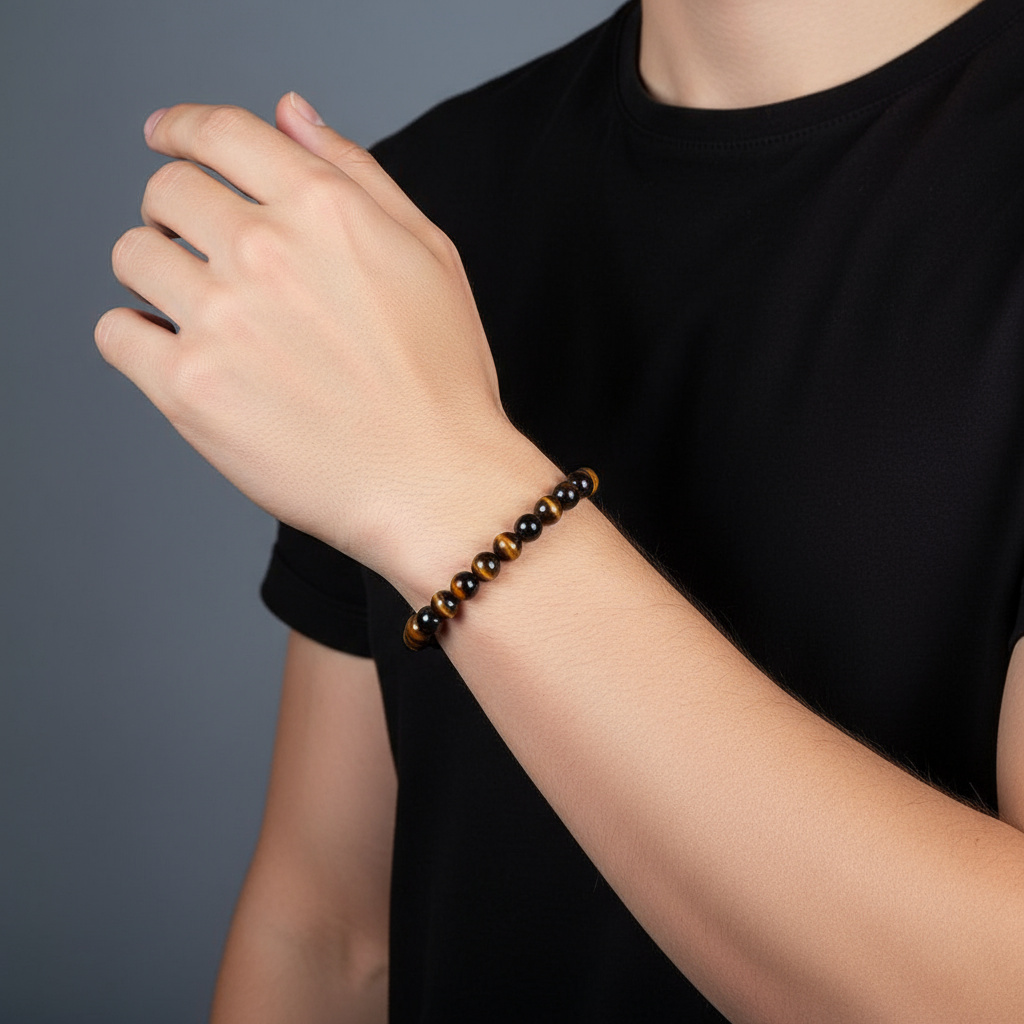 Браслет тигрово-соколиный глаз ЮАР 8 мм 17 см