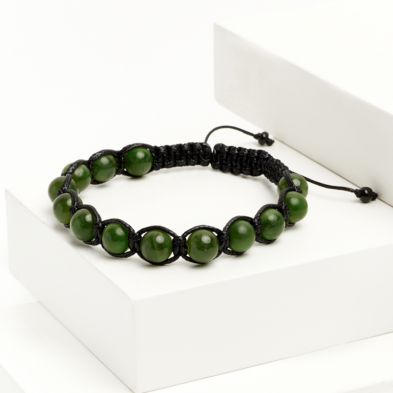 Браслет нефрит зеленый Россия (текстиль) шамбала 8&nbsp;мм 17&nbsp;см (регулируемый)