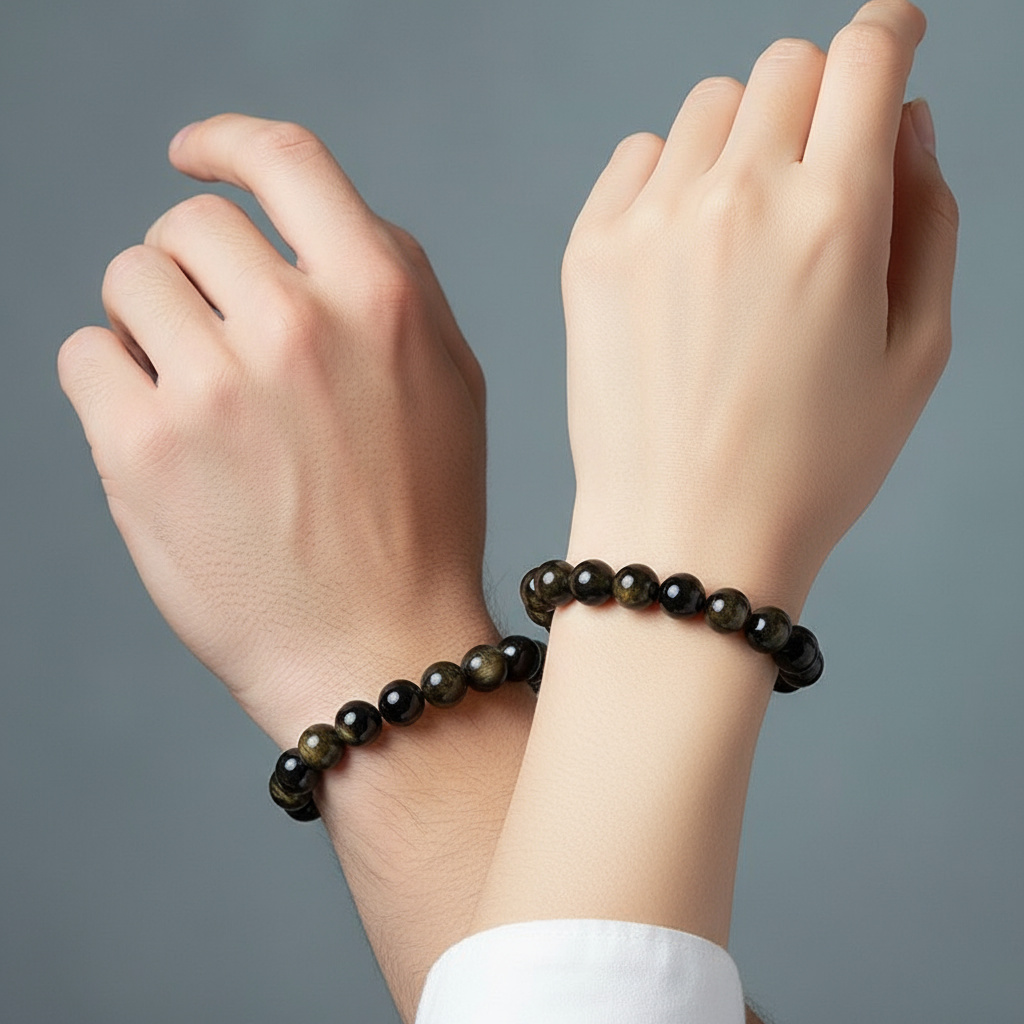 Браслет обсидиан золотистый Мексика 10 мм 20 см