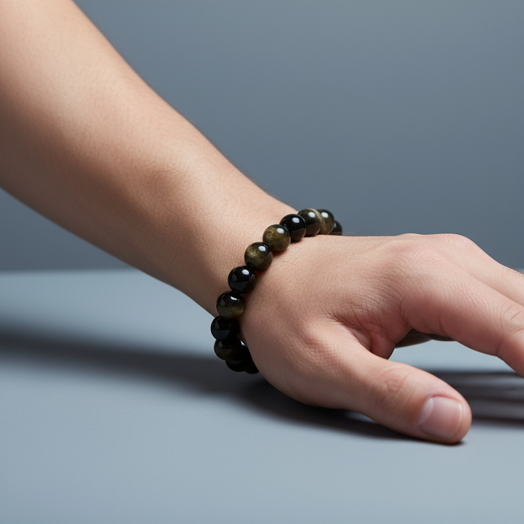 Браслет обсидиан золотистый Мексика 10 мм 20 см