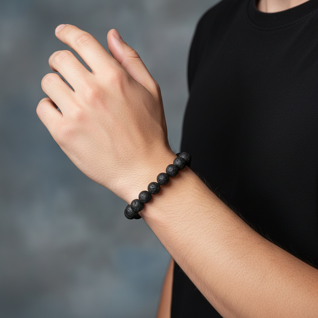 Браслет вулканическая лава Бразилия 10&nbsp;мм 19&nbsp;см