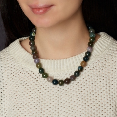 Бусы агат моховой Индия 12 мм 48 см (+7 см) (сталь хир.)