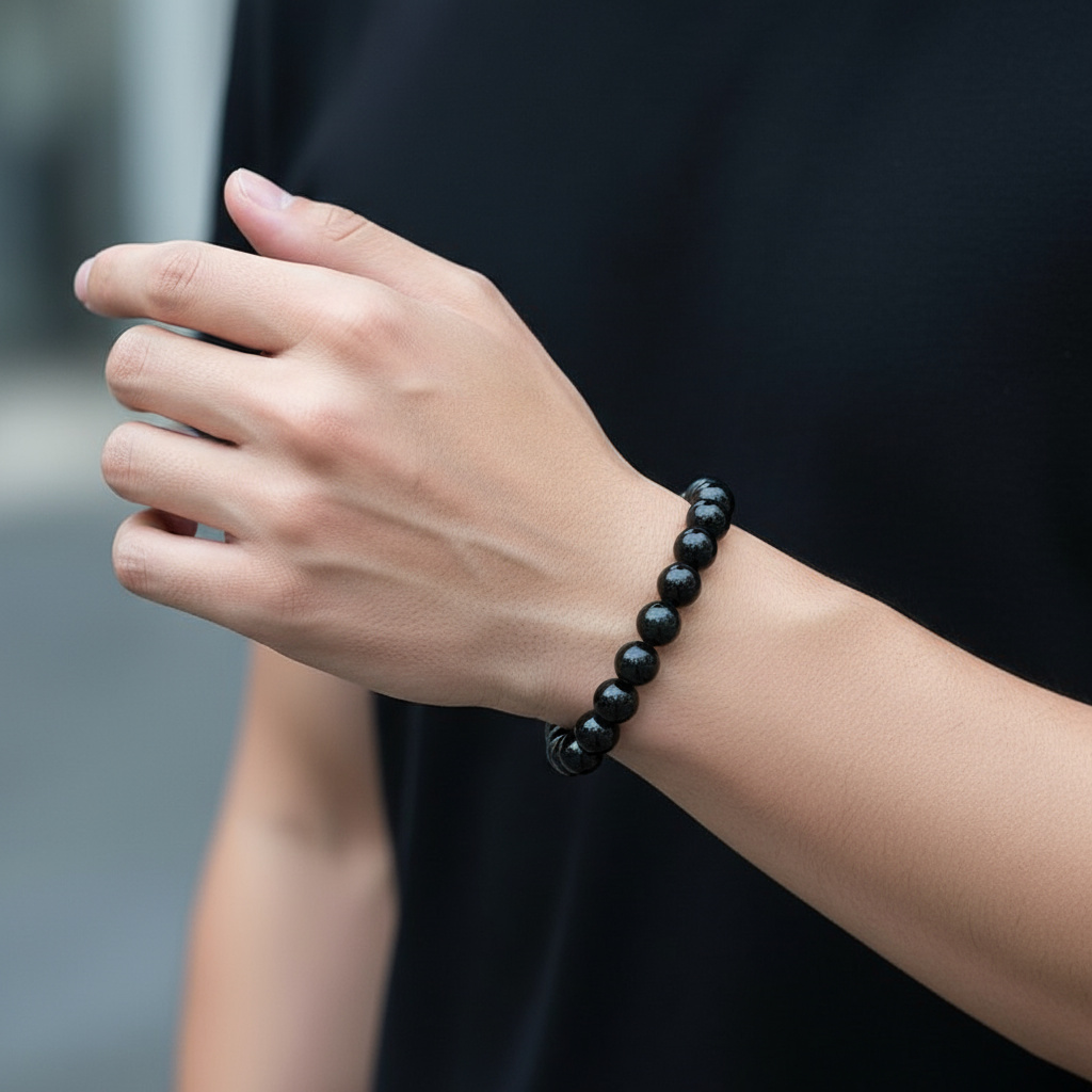 Браслет обсидиан радужный Мексика 12 мм 18 см