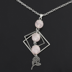 Кулон розовый кварц Мадагаскар (сталь хир.) 6,5 см