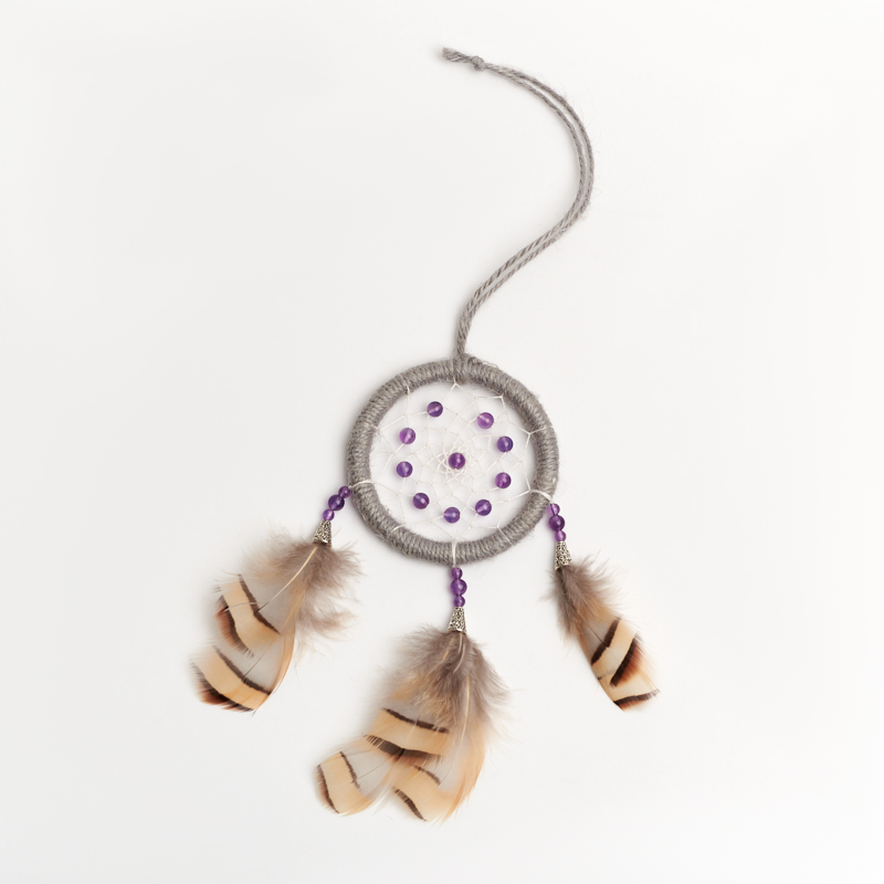 Ловец снов аметист Бразилия (биж. сплав, текстиль, перо натур.)