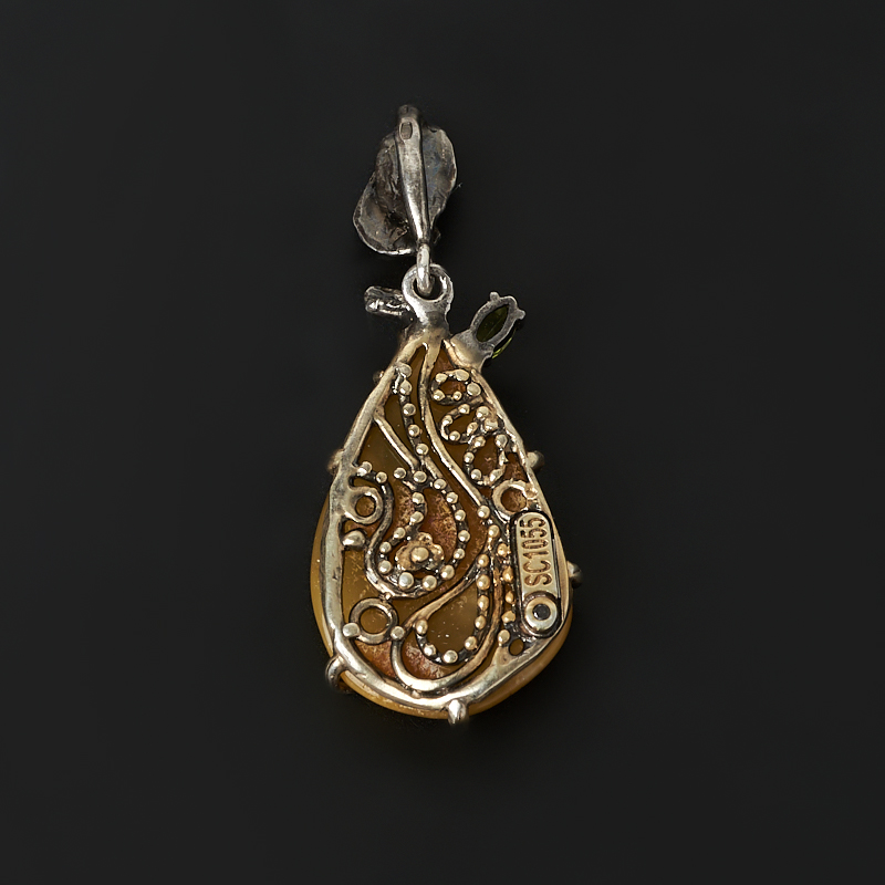 Кулон янтарь Россия (серебро 925 пр. родир. бел., родир. черн.) капля