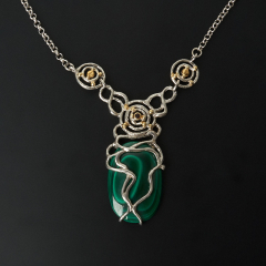 Колье малахит Конго (серебро 925 пр. позолота, родир. бел.) 51 см