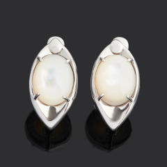 Серьги перламутр белый Индонезия (серебро 925 пр. родир. бел.)