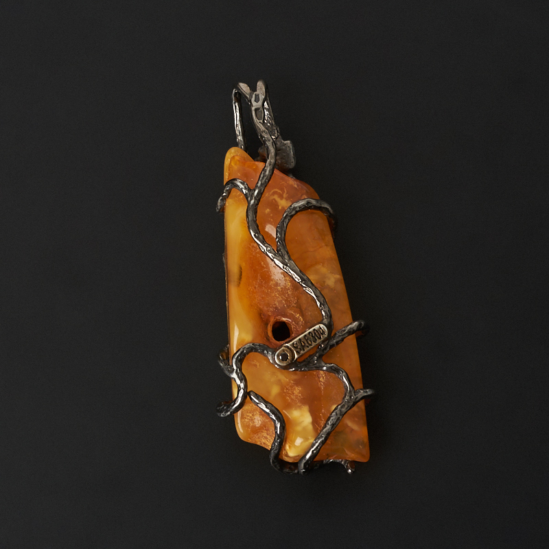 Кулон янтарь Россия (серебро 925 пр. родир. бел., родир. черн.)