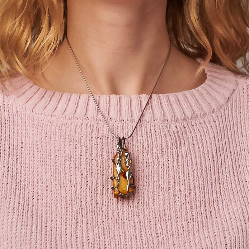 Кулон янтарь Россия (серебро 925 пр. родир. бел., родир. черн.)