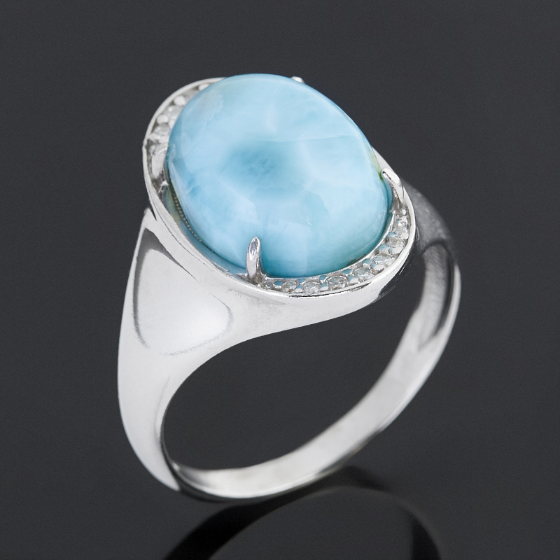 Кольцо ларимар Доминиканская Республика (серебро 925 пр. родир. бел.) размер 18