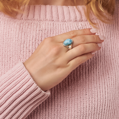 Кольцо ларимар Доминиканская Республика (серебро 925 пр. родир. бел.) размер 18