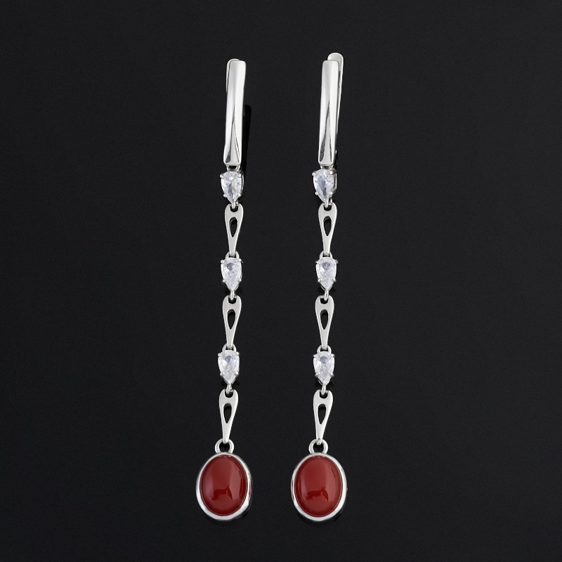 Серьги сердолик Ботсвана (серебро 925 пр. родир. бел.)