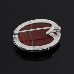 Брошь агат красный Бразилия (серебро 925 пр. родир. бел.)