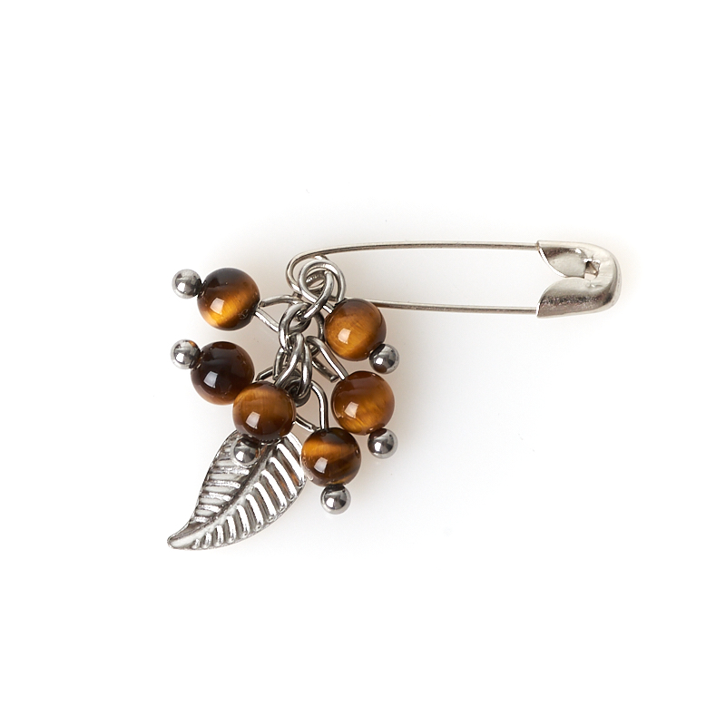 Брошь тигровый глаз ЮАР (биж. сплав, сталь хир.) (булавка)