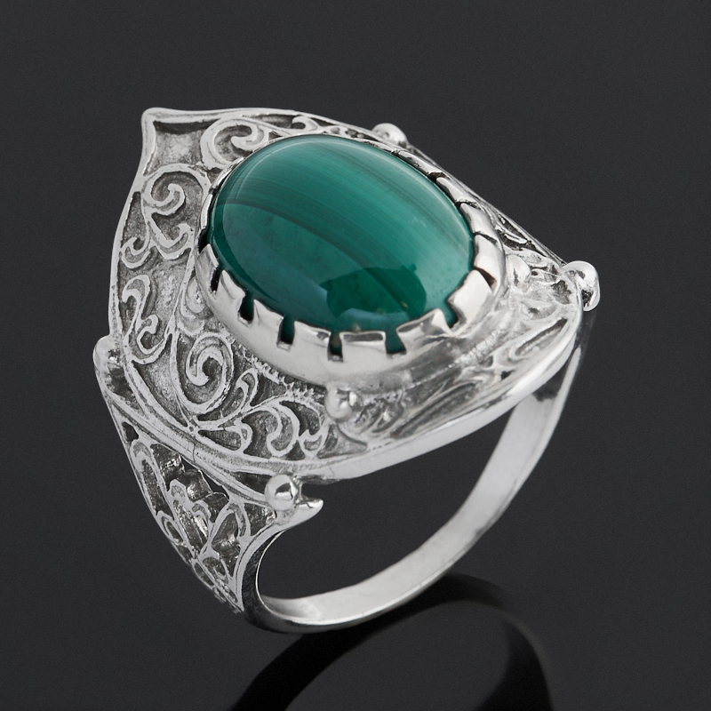 Кольцо малахит Конго (серебро 925 пр. родир. бел.) размер 17,5