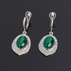 Серьги малахит Конго (серебро 925 пр. родир. бел.)