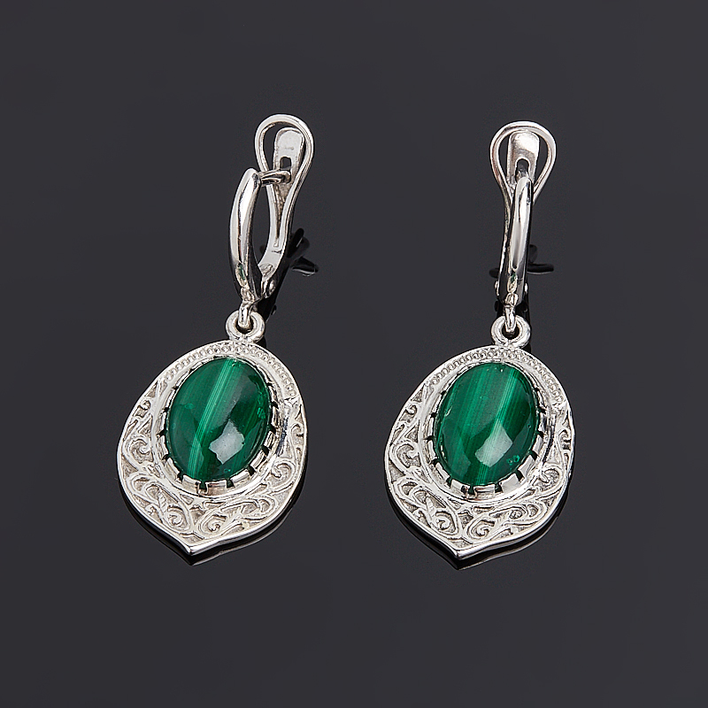 Серьги малахит Конго (серебро 925 пр. родир. бел.)