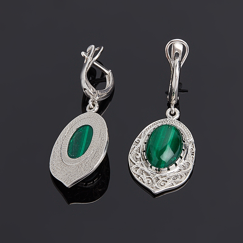 Серьги малахит Конго (серебро 925 пр. родир. бел.)