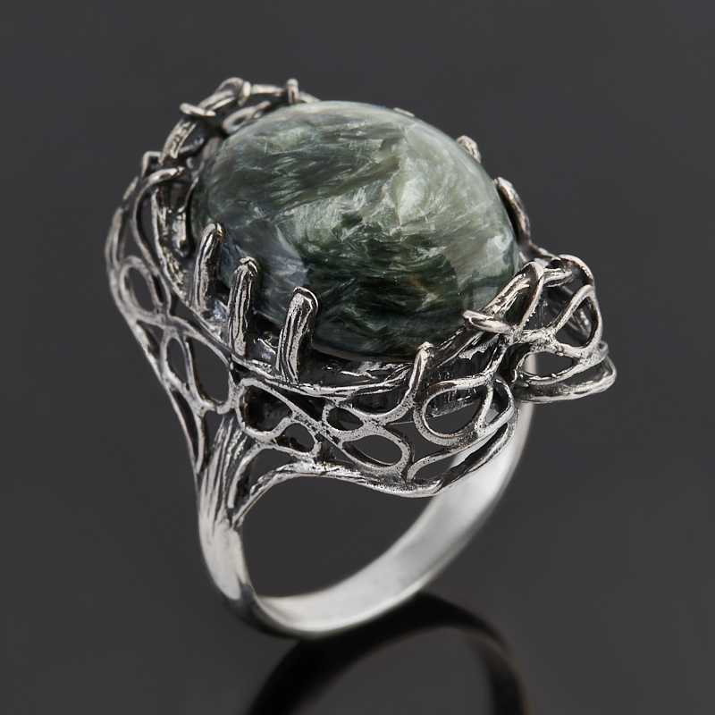 Кольцо клинохлор (серафинит) Россия (серебро 925 пр. оксидир.) размер 18