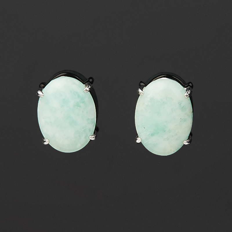 Серьги амазонит Россия (серебро 925 пр. родир. бел.) пуссеты