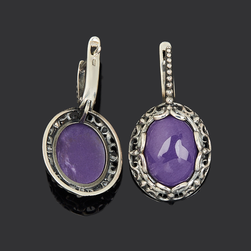 Серьги чароит Россия (серебро 925 пр. оксидир.)