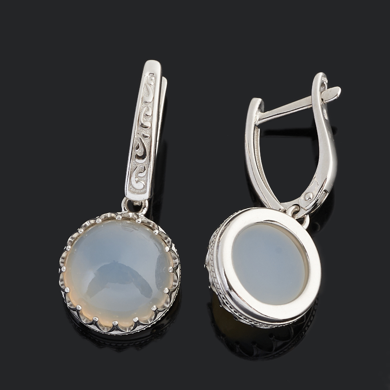 Серьги лунный камень (адуляр) Индия (серебро 925 пр. родир. бел.)