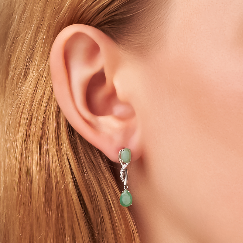 Серьги изумруд Колумбия (серебро 925 пр. родир. бел.) огранка