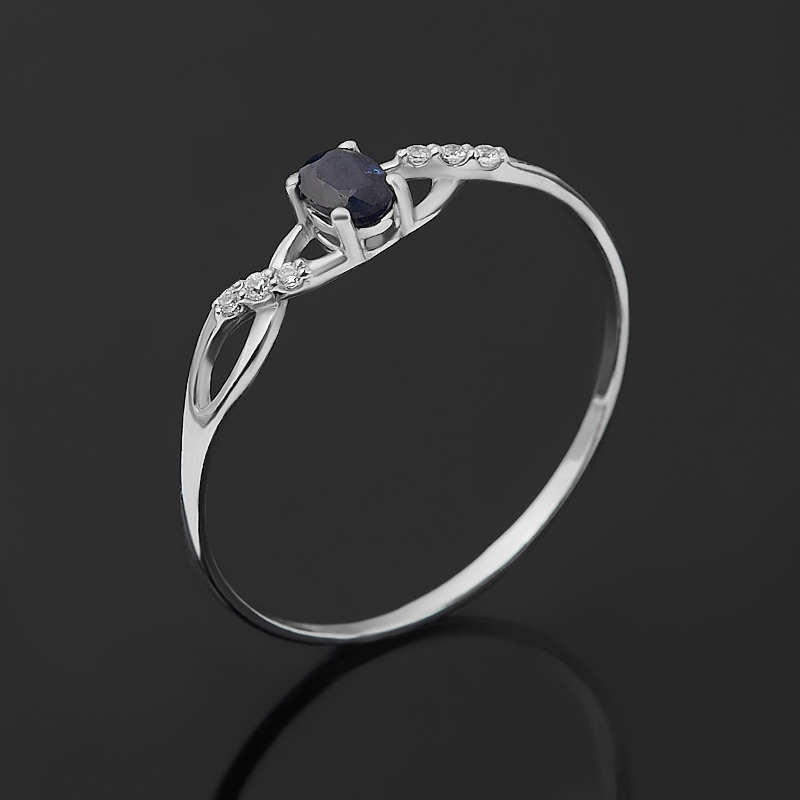 Кольцо сапфир Индия (серебро 925 пр. родир. бел.) огранка размер 17,5