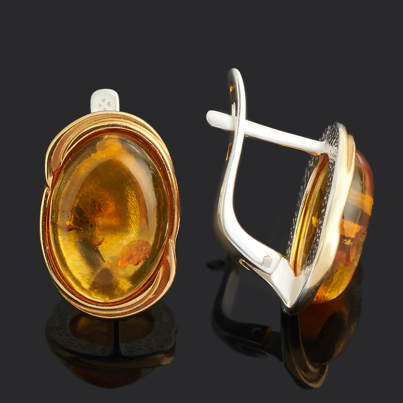 Серьги янтарь Россия (серебро 925 пр. позолота, посеребр.)