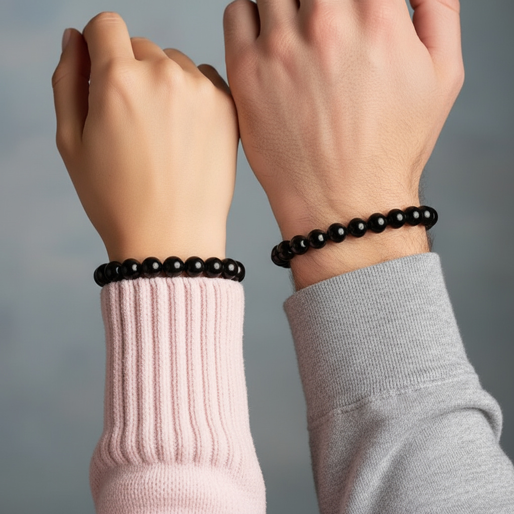 Браслет турмалин черный (шерл) Бразилия (сталь хир.) 10 мм 17 см (+3 см)