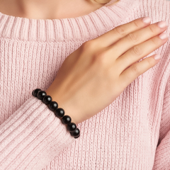 Браслет турмалин черный (шерл) Бразилия (сталь хир.) 10 мм 16 см (+3 см)