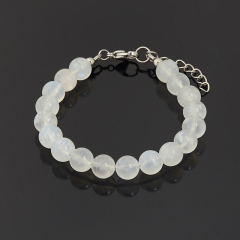 Браслет лунный камень (адуляр) Индия (сталь хир.) 8 мм 17 см (+3 см)