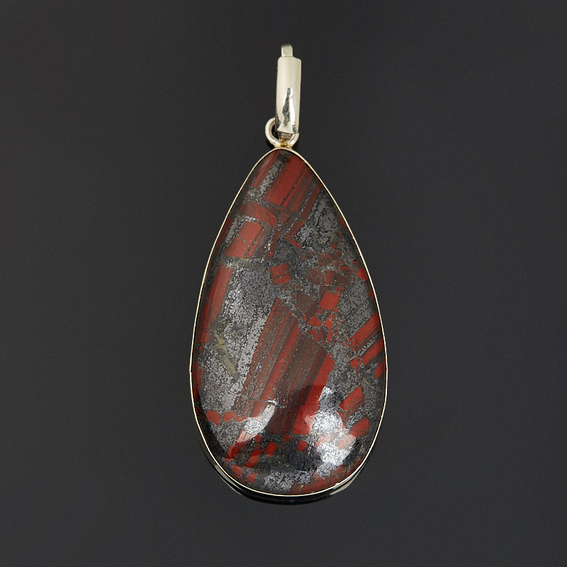 Кулон яшма джеспилит ЮАР (нейзильбер) капля 5,5 см