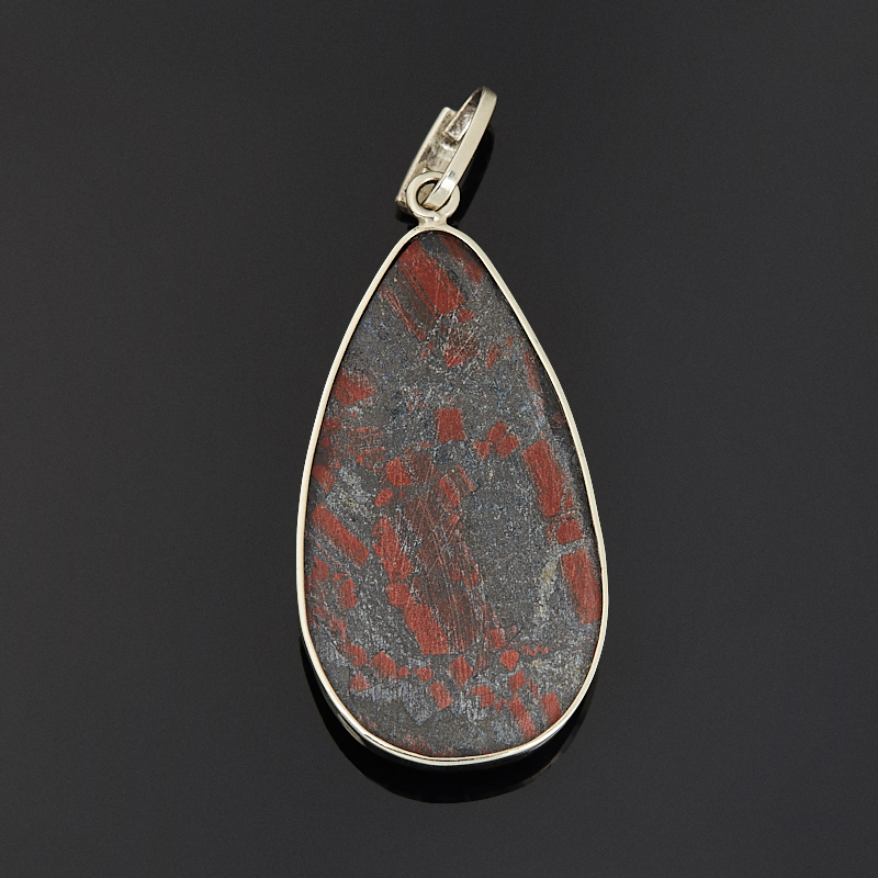 Кулон яшма джеспилит ЮАР (нейзильбер) капля 5,5 см