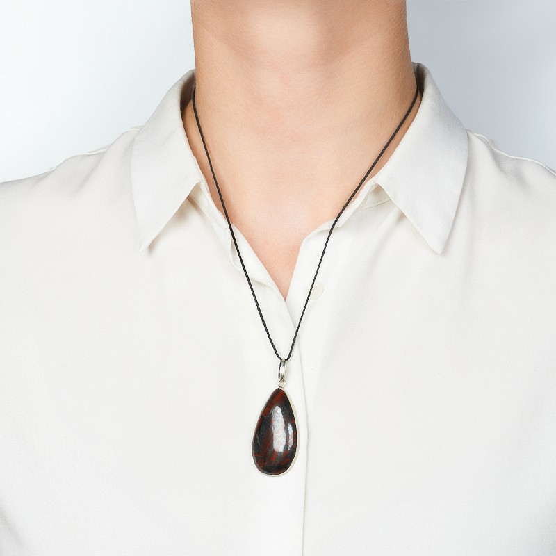 Кулон яшма джеспилит ЮАР (нейзильбер) капля 5,5 см