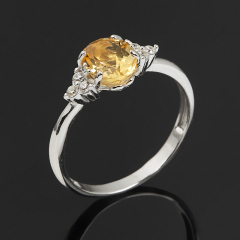 Кольцо цитрин Бразилия (серебро 925 пр. родир. бел.) огранка размер 17