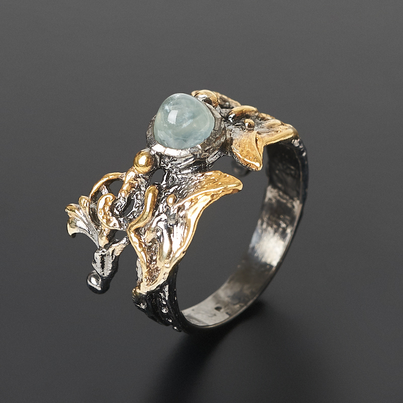 Кольцо аквамарин Бразилия (серебро 925 пр. позолота, родир. черн.) размер 18